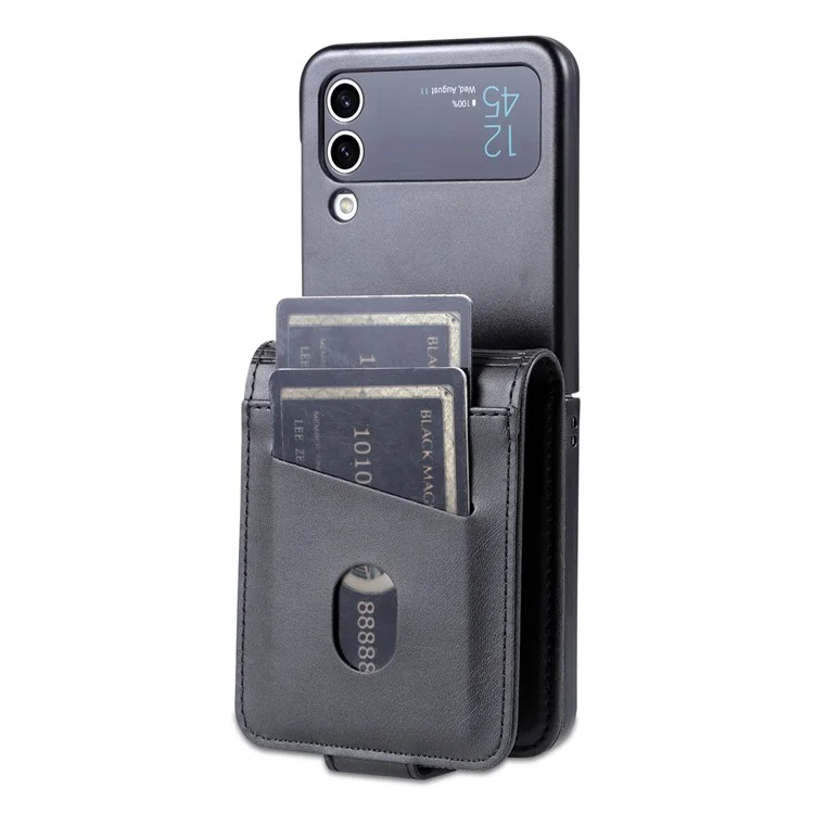 AZNS For Samsung Galaxy Z Flip4 5G Phone Case Magnetic Closure Shockproof Case Cowhide Texture PU Leather Folio Flip Cover with Card Slot - Black
