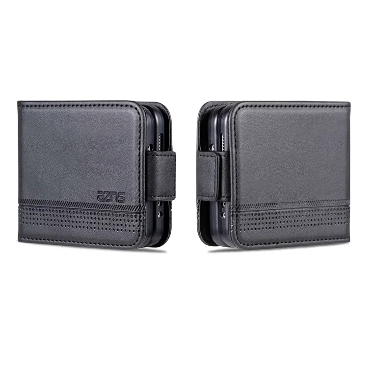 AZNS For Samsung Galaxy Z Flip4 5G Phone Case Magnetic Closure Shockproof Case Cowhide Texture PU Leather Folio Flip Cover with Card Slot - Black