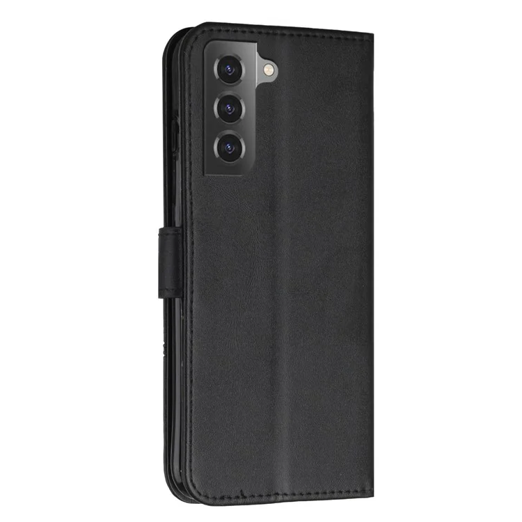Para Samsung Galaxy S23 PU Leather Folding Stand Phone Cover Stitching Design Magnetic Closure Wallet Flip Cover with Strap - Preto