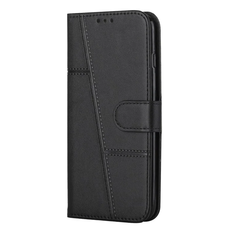 Para Samsung Galaxy S23 PU Leather Folding Stand Phone Cover Stitching Design Magnetic Closure Wallet Flip Cover with Strap - Preto