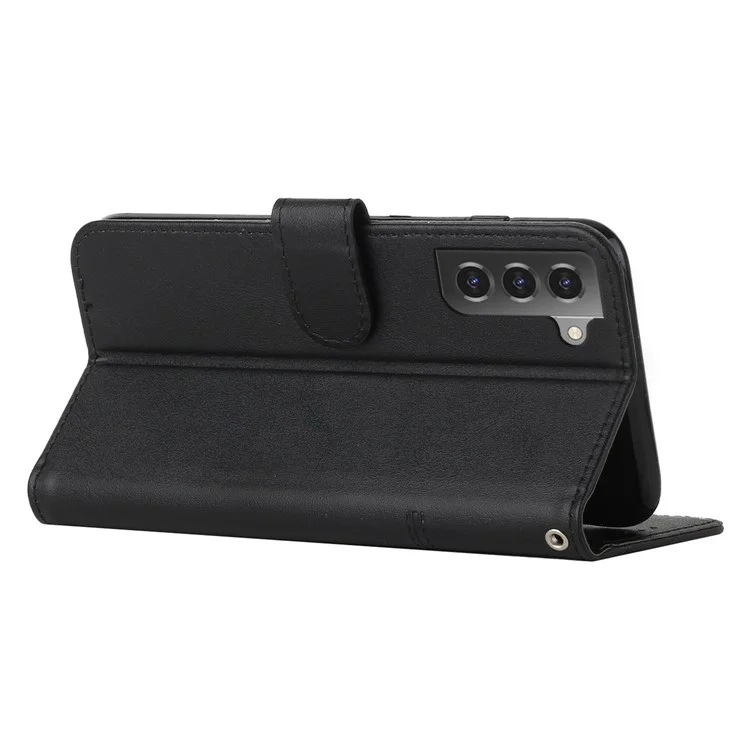 Para Samsung Galaxy S23 PU Leather Folding Stand Phone Cover Stitching Design Magnetic Closure Wallet Flip Cover with Strap - Preto
