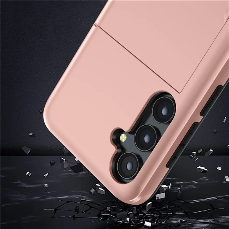 AMORUS For Samsung Galaxy S24 Case with Sliding Card Holder PC TPU Phone Back Cover - Rose Gold