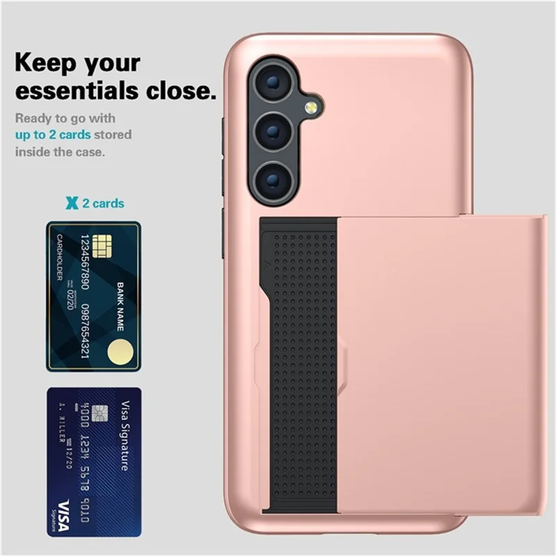 AMORUS For Samsung Galaxy S24+ Case with Sliding Card Holder PC TPU Phone Back Cover - Rose Gold