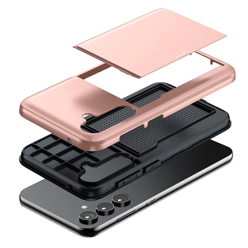 AMORUS For Samsung Galaxy S24+ Case with Sliding Card Holder PC TPU Phone Back Cover - Rose Gold