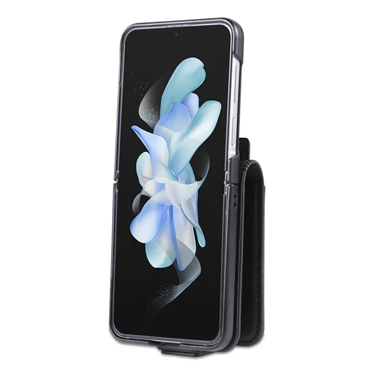 AZNS For Samsung Galaxy Z Flip3 5G Shockproof Case Cowhide Texture PU Leather Case Magnetic Closure Folio Flip Phone Cover with Card Slot - Black