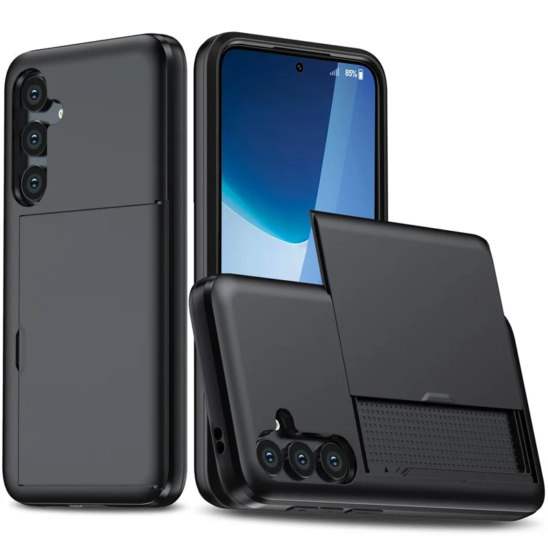 AMORUS For Samsung Galaxy A56 5G Case with Sliding Card Holder PC TPU Phone Back Cover - Black