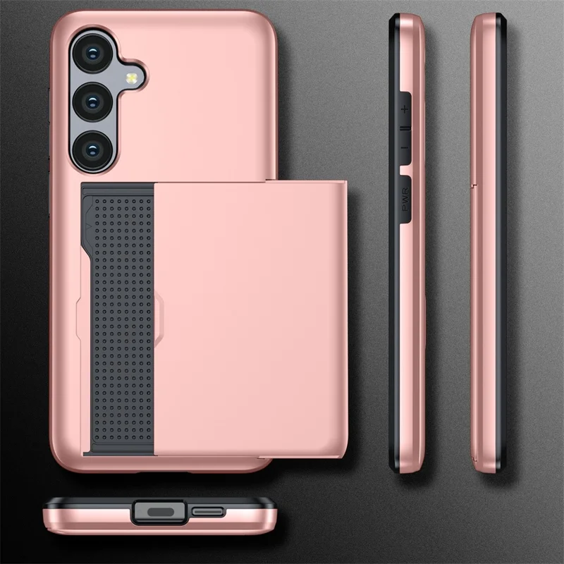 AMORUS For Samsung Galaxy A56 5G Case with Sliding Card Holder PC TPU Phone Back Cover - Black