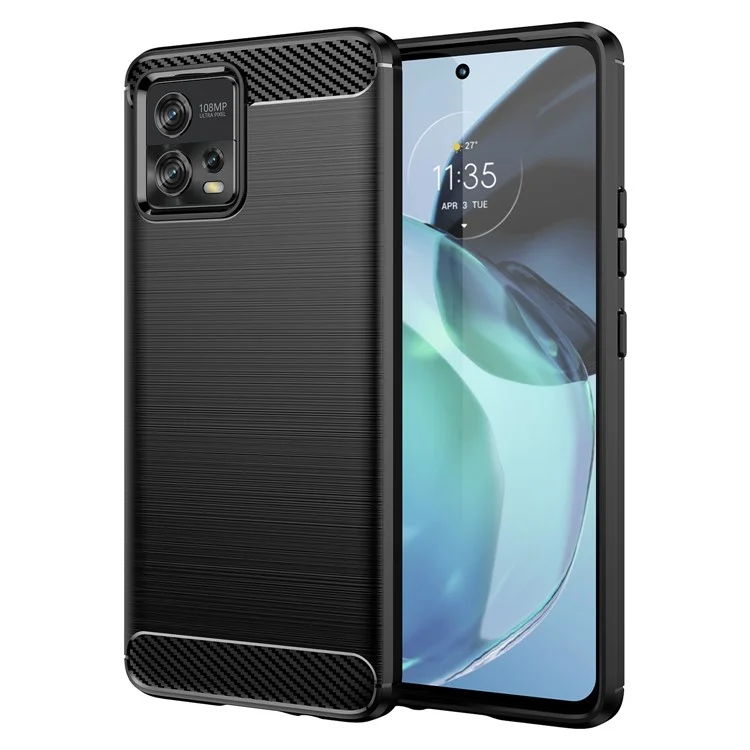 Чехол-накладка для Motorola Moto G72 4G, защита от падений, гибкий TPU, задняя крышка, текстура «Карбоновое волокно», черный