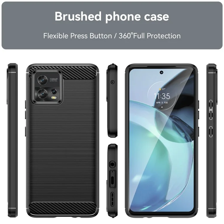 Чехол-накладка для Motorola Moto G72 4G, защита от падений, гибкий TPU, задняя крышка, текстура «Карбоновое волокно», черный