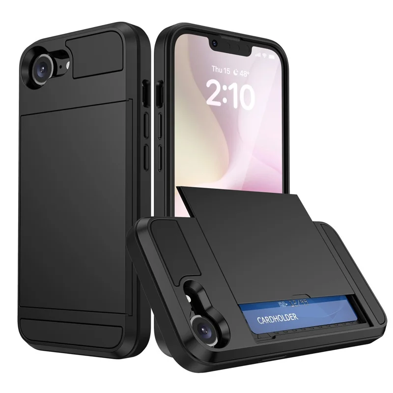 Чехол AMORUS для iPhone SE (2022) / (2020) / 8 / 7 с задней крышкой из ПК и TPU с выдвижным держателем для карт - Черный