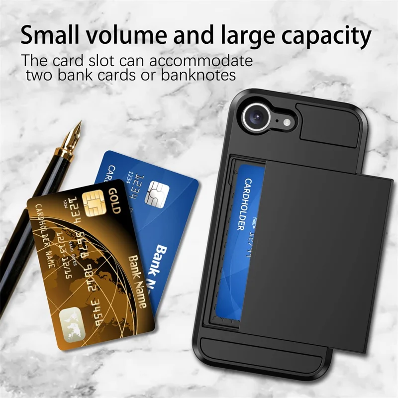Чехол AMORUS для iPhone SE (2022) / (2020) / 8 / 7 с задней крышкой из ПК и TPU с выдвижным держателем для карт - Черный