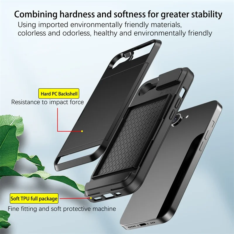Чехол AMORUS для iPhone SE (2022) / (2020) / 8 / 7 с задней крышкой из ПК и TPU с выдвижным держателем для карт - Черный