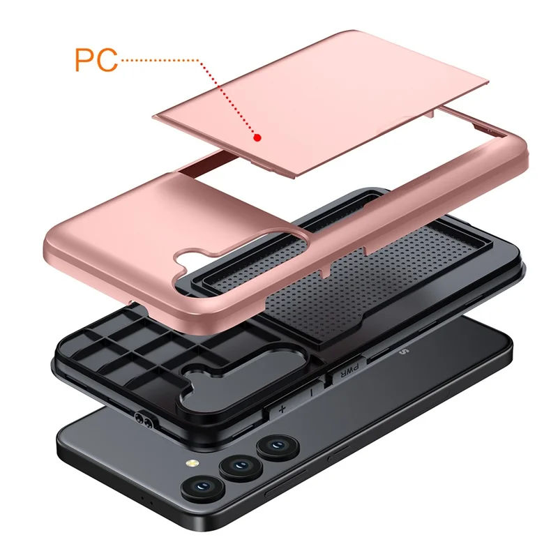 AMORUS Funda para Samsung Galaxy A16 5G / 4G con Portatarjetas Deslizante - Carcasa Trasera de PC y TPU - Oro Rosa