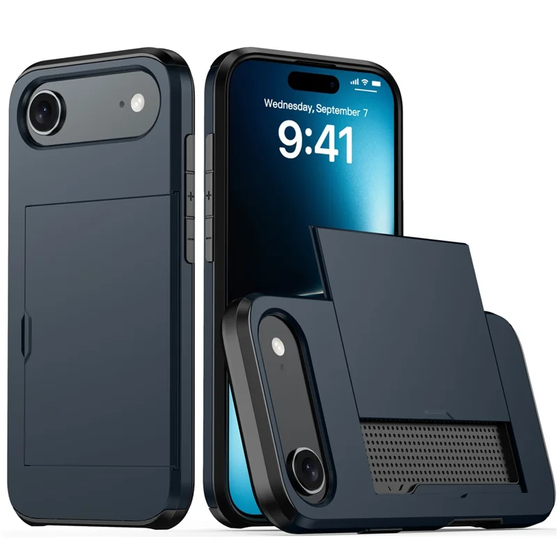 AMORUS Pour iPhone 17 Étui avec Porte-cartes Coulissant Coque Arrière PC TPU - Bleu Marine
