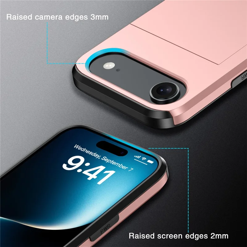 AMORUS Pour iPhone 17 Étui avec Porte-cartes Coulissant Coque Arrière PC TPU - Bleu Marine