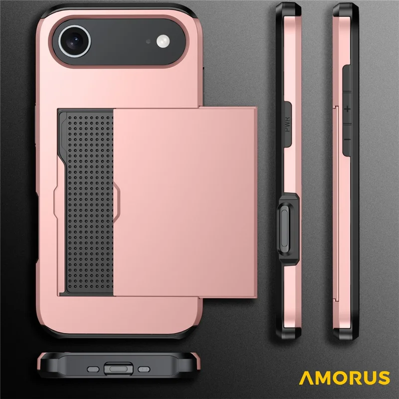 AMORUS For iPhone Air Case with Sliding Card Holder PC TPU Phone Back Cover - Red