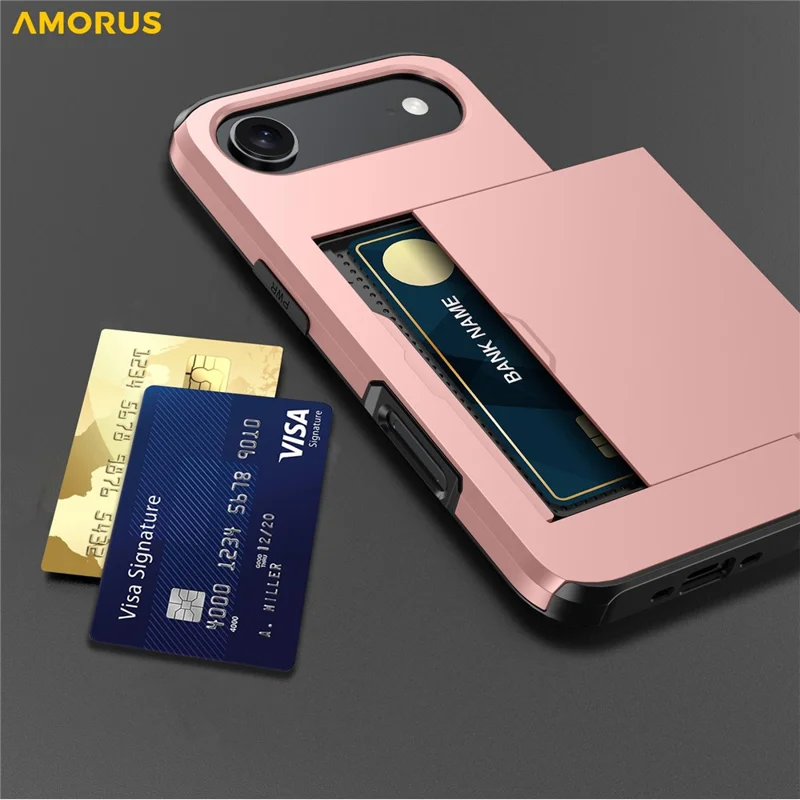 AMORUS For iPhone Air Case with Sliding Card Holder PC TPU Phone Back Cover - Red