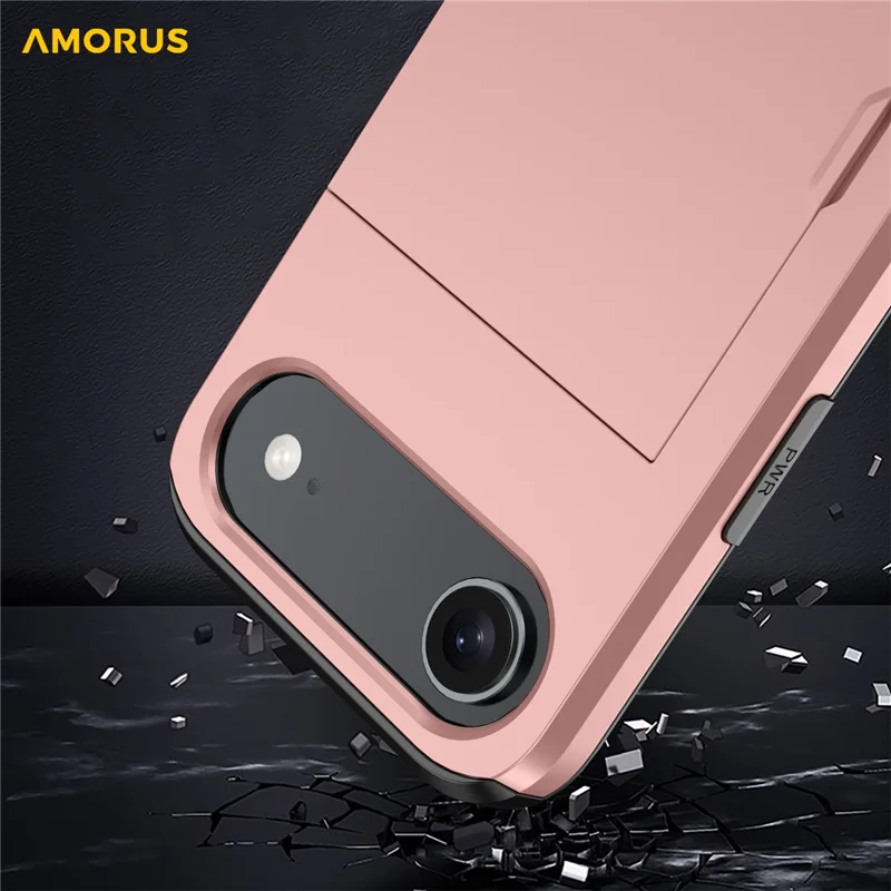 AMORUS For iPhone Air Case with Sliding Card Holder PC TPU Phone Back Cover - Red
