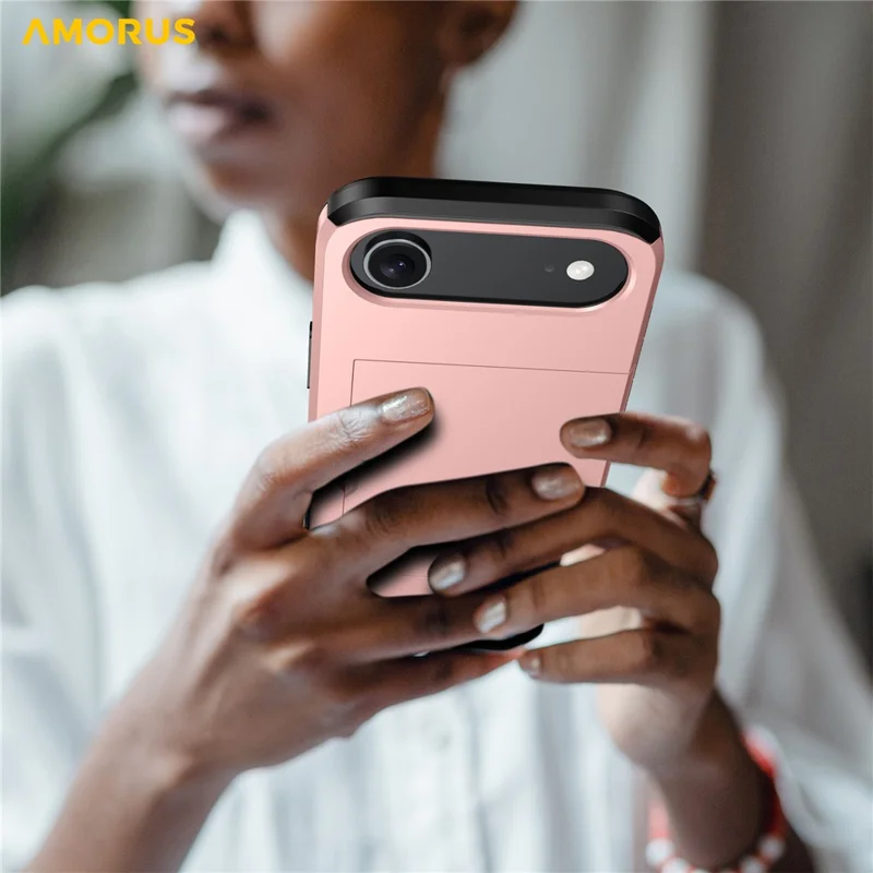 AMORUS For iPhone Air Case with Sliding Card Holder PC TPU Phone Back Cover - Red