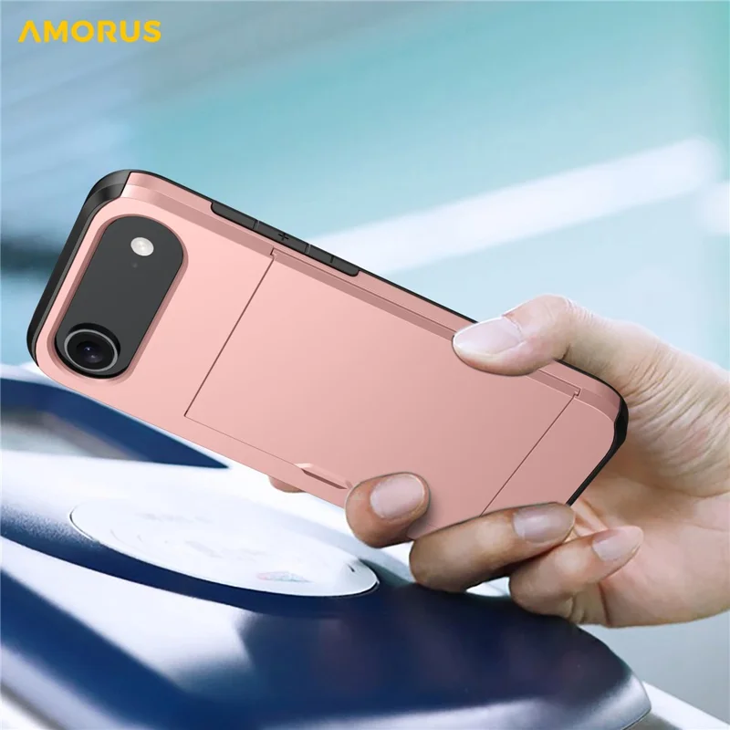 AMORUS For iPhone Air Case with Sliding Card Holder PC TPU Phone Back Cover - Red