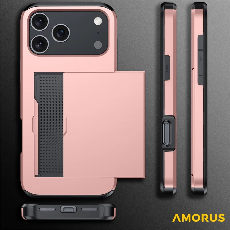 AMORUS For iPhone 18 Pro / 17 Pro Case with Sliding Card Holder PC TPU Phone Back Cover - Black
