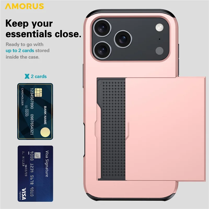 AMORUS For iPhone 18 Pro / 17 Pro Case with Sliding Card Holder PC TPU Phone Back Cover - Black