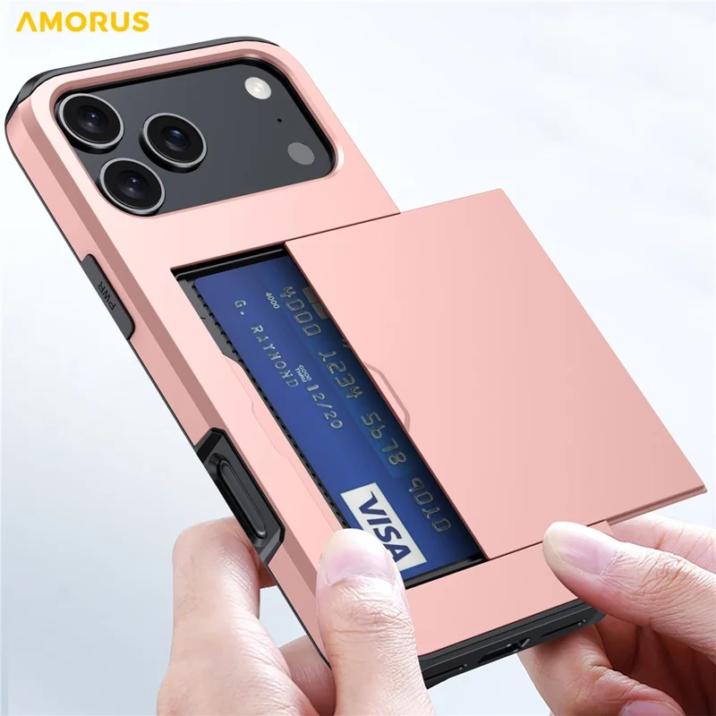 AMORUS For iPhone 18 Pro / 17 Pro Case with Sliding Card Holder PC TPU Phone Back Cover - Black