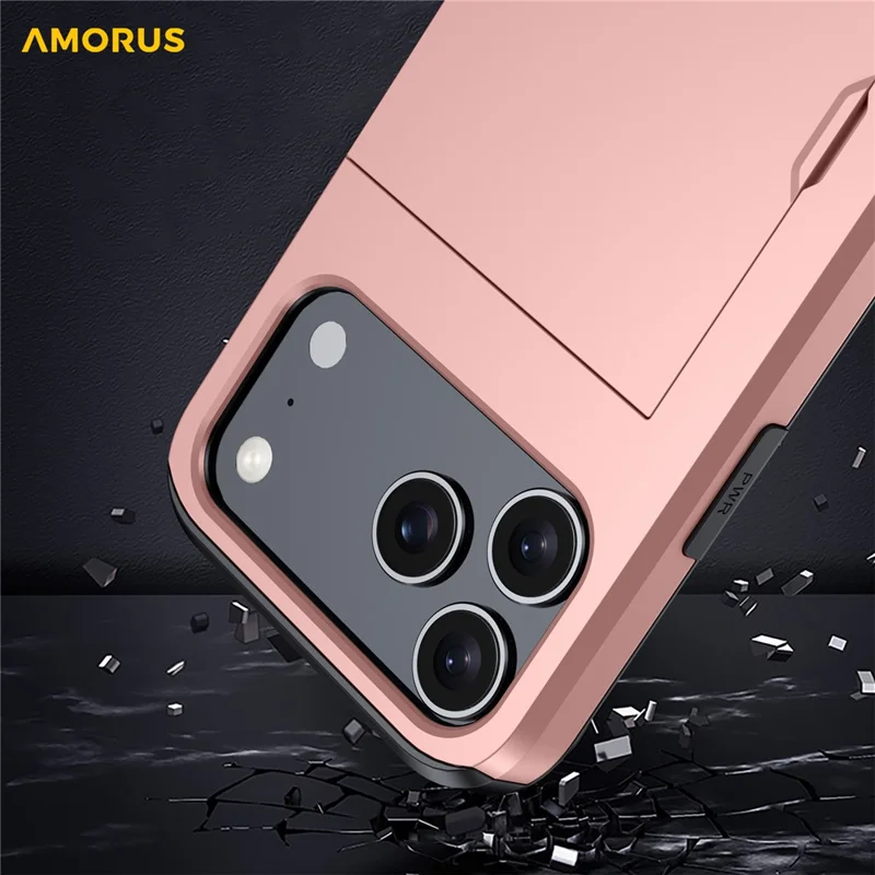 AMORUS For iPhone 18 Pro / 17 Pro Case with Sliding Card Holder PC TPU Phone Back Cover - Black