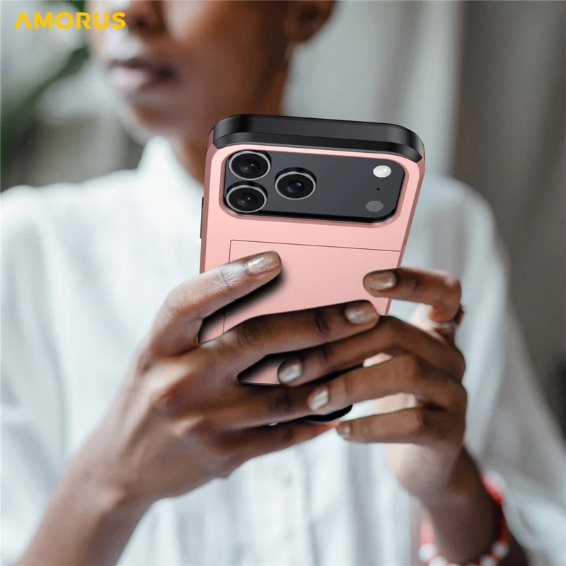 AMORUS For iPhone 18 Pro / 17 Pro Case with Sliding Card Holder PC TPU Phone Back Cover - Black