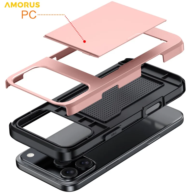 AMORUS For iPhone 18 Pro / 17 Pro Case with Sliding Card Holder PC TPU Phone Back Cover - Black