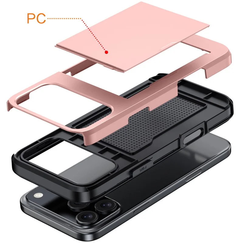 AMORUS Funda para iPhone 17 Pro Max con Soporte Deslizante para Tarjetas Cubierta Trasera de Teléfono PC TPU - Oro Rosa
