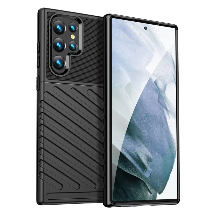 Funda antideslizante para el teléfono Samsung Galaxy S23 Ultra Thunder Series Twill Texture Anti-Scratch Thickened TPU Cover - Negro