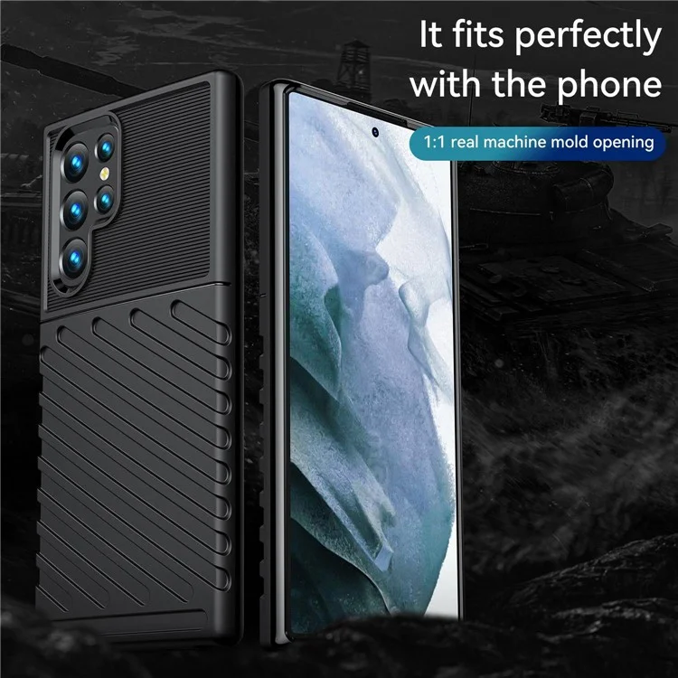 Funda antideslizante para el teléfono Samsung Galaxy S23 Ultra Thunder Series Twill Texture Anti-Scratch Thickened TPU Cover - Negro