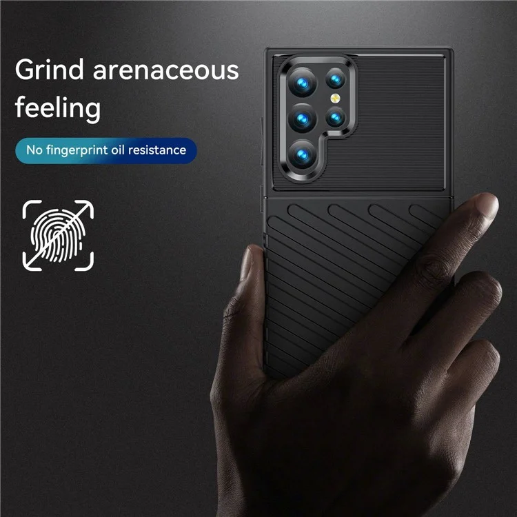 Funda antideslizante para el teléfono Samsung Galaxy S23 Ultra Thunder Series Twill Texture Anti-Scratch Thickened TPU Cover - Negro