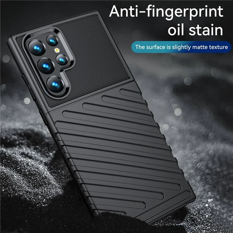 Funda antideslizante para el teléfono Samsung Galaxy S23 Ultra Thunder Series Twill Texture Anti-Scratch Thickened TPU Cover - Negro