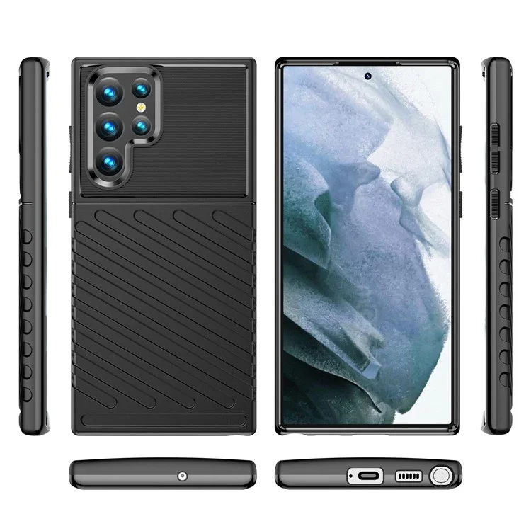 Funda antideslizante para el teléfono Samsung Galaxy S23 Ultra Thunder Series Twill Texture Anti-Scratch Thickened TPU Cover - Negro