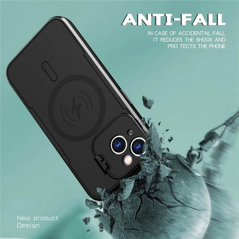 Bulk Purchasing For iPhone 15 Magnetic Case with Lens Guard Kickstand PC + TPU Phone Back Cover - Black