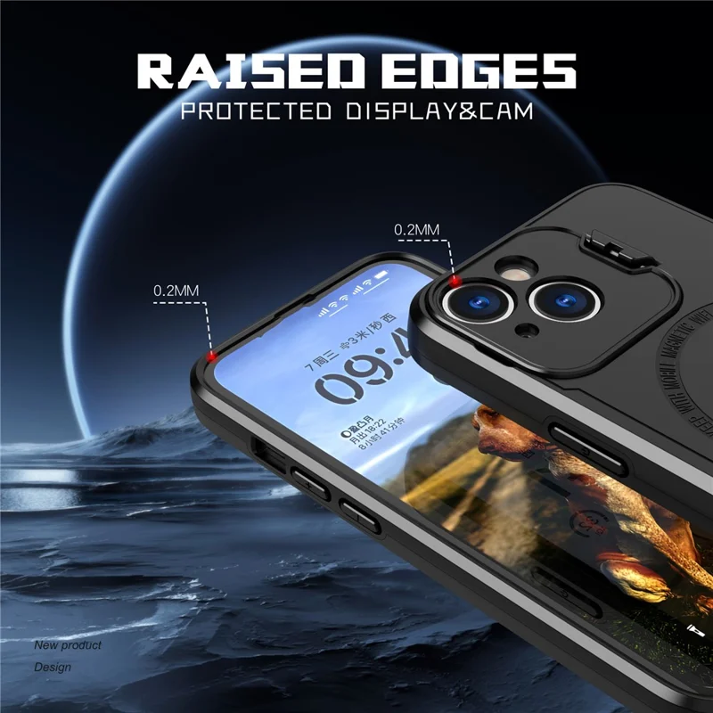 Bulk Purchasing For iPhone 15 Magnetic Case with Lens Guard Kickstand PC + TPU Phone Back Cover - Black