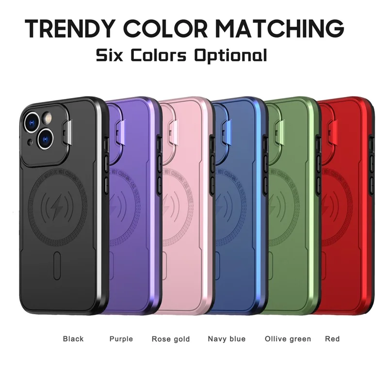 Bulk Purchasing For iPhone 15 Magnetic Case with Lens Guard Kickstand PC + TPU Phone Back Cover - Black