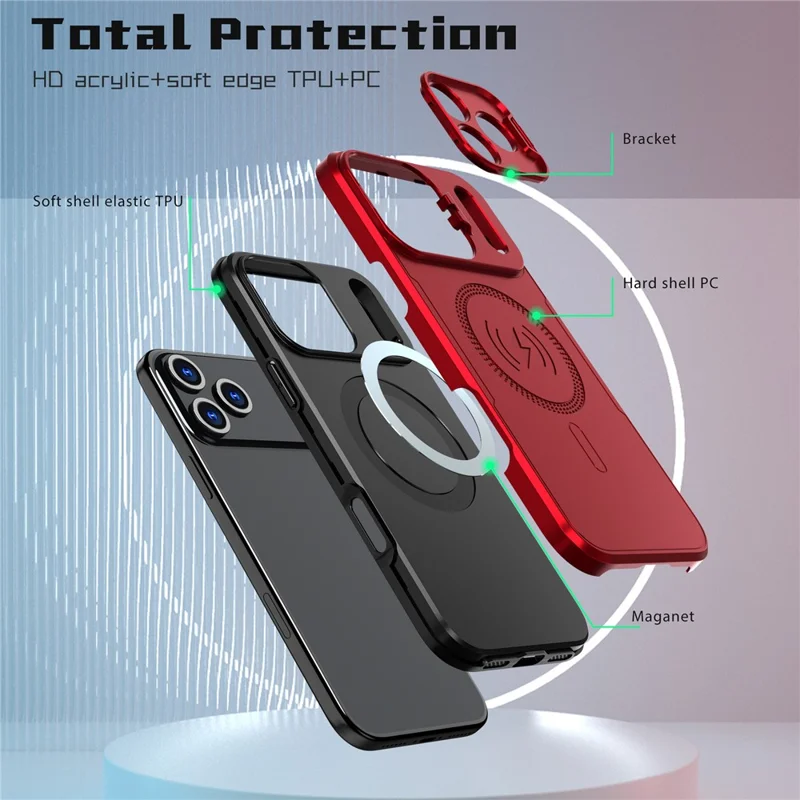 Bulk Purchasing For iPhone 17 Pro Magnetic Case with Lens Guard Kickstand PC + TPU Phone Back Cover - Purple