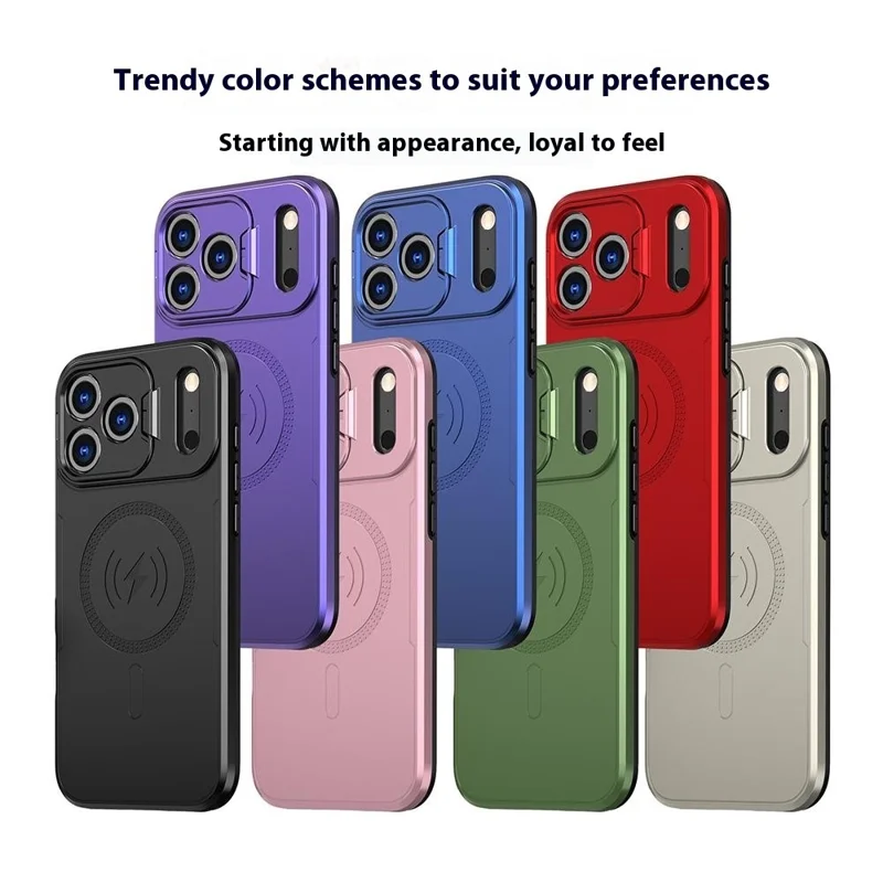Bulk Purchasing For iPhone 17 Pro Max Magnetic Case with Lens Guard Kickstand PC + TPU Phone Back Cover - Black