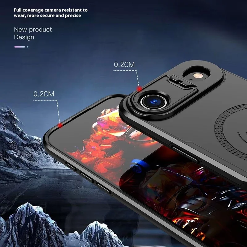 Bulk Purchasing For iPhone Air Magnetic Case with Lens Guard Kickstand PC + TPU Phone Back Cover - Black