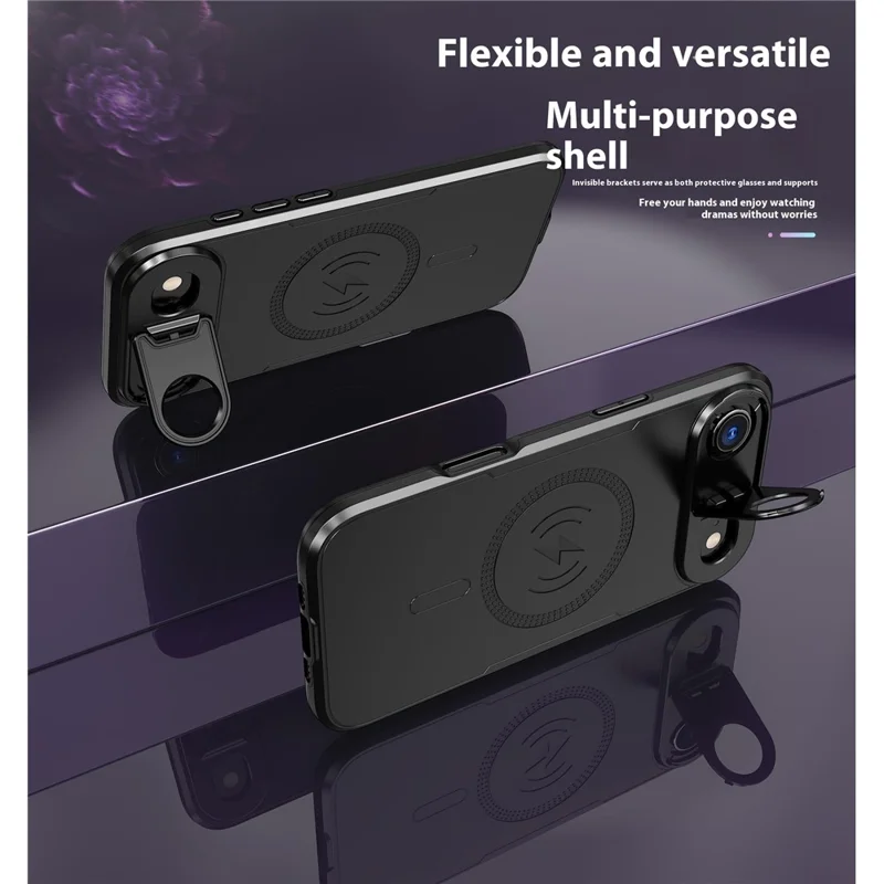 Bulk Purchasing For iPhone Air Magnetic Case with Lens Guard Kickstand PC + TPU Phone Back Cover - Black