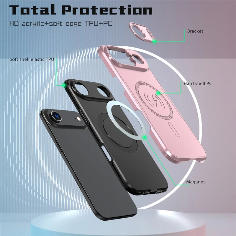 Bulk Purchasing For iPhone Air Magnetic Case with Lens Guard Kickstand PC + TPU Phone Back Cover - Black