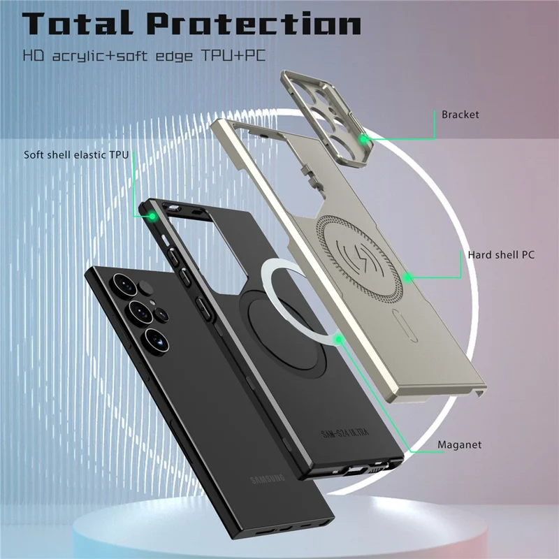 Bulk Purchasing For Samsung Galaxy S25 Ultra Magnetic Case with Lens Guard Kickstand PC + TPU Phone Back Cover - Black