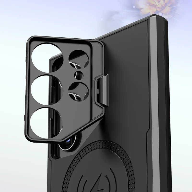 Bulk Purchasing For Samsung Galaxy S24 Ultra Magnetic Case with Lens Guard Kickstand PC + TPU Phone Back Cover - Black