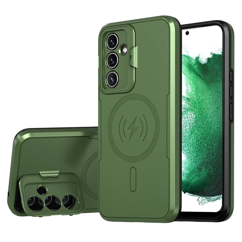 Bulk Purchasing For Samsung Galaxy S25+ / S24+ Magnetic Case with Lens Guard Kickstand PC + TPU Phone Back Cover - Green