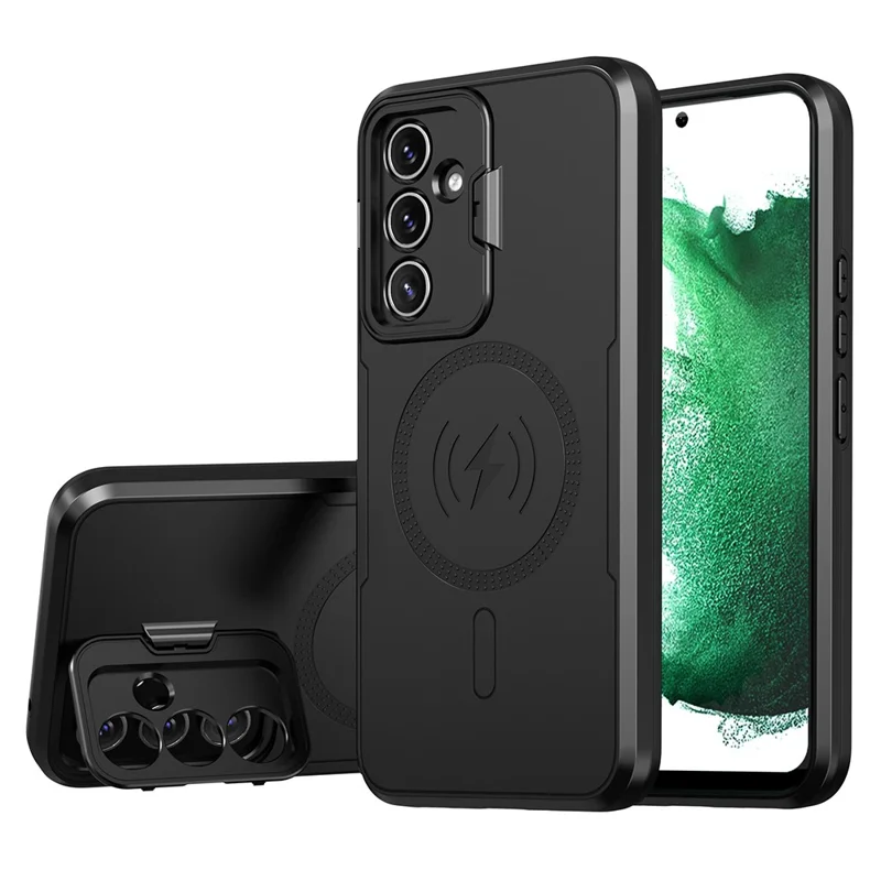 Bulk Purchasing For Samsung Galaxy A55 5G Magnetic Case with Lens Guard Kickstand PC + TPU Phone Back Cover - Black