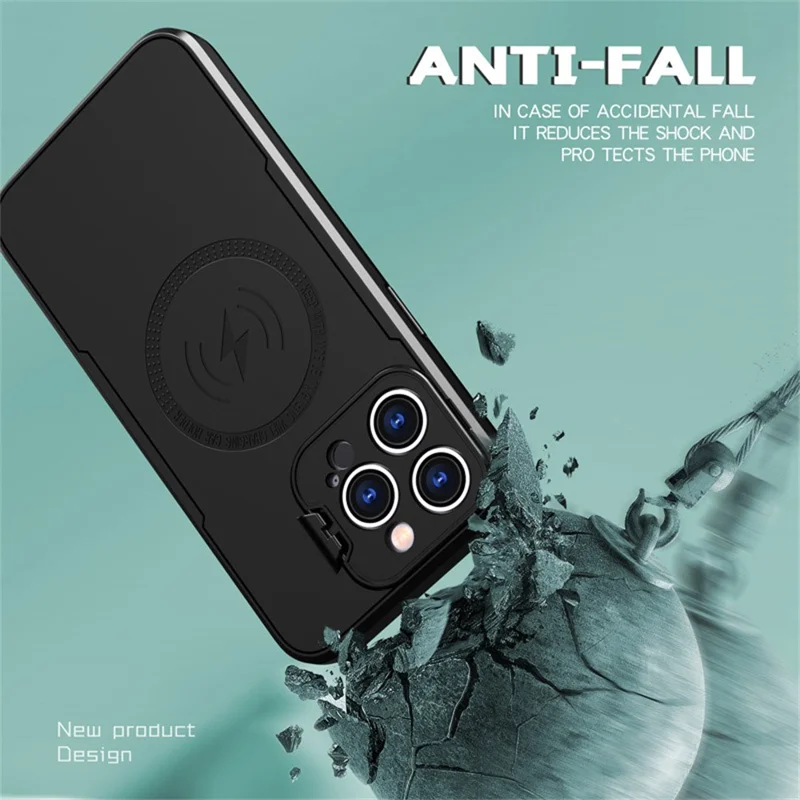 Bulk Purchasing For iPhone 15 Pro Magnetic Case with Lens Guard Kickstand PC + TPU Phone Back Cover - Titanium Grey