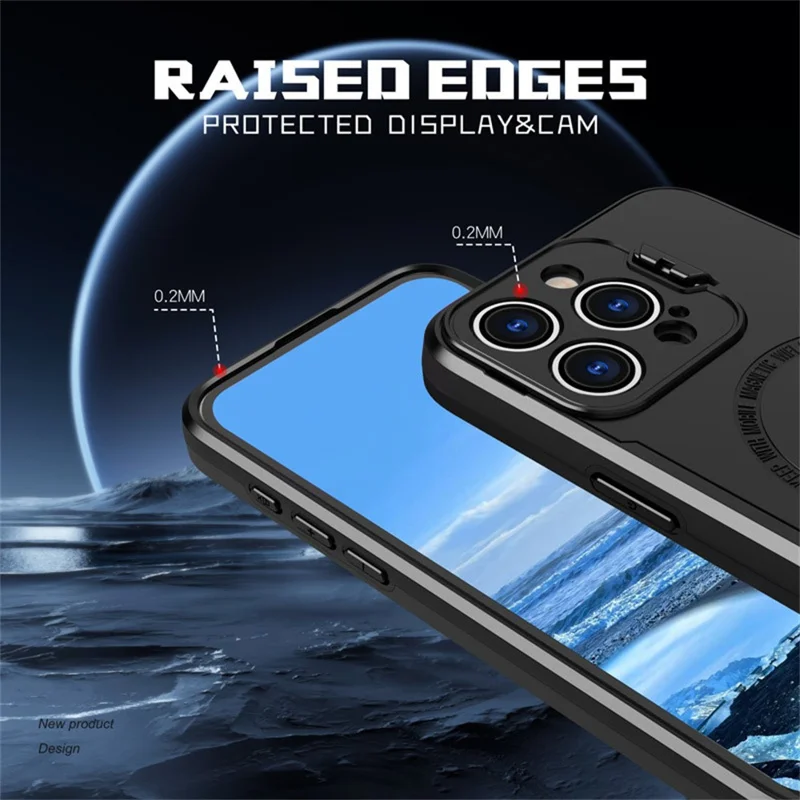 Bulk Purchasing For iPhone 15 Pro Max Magnetic Case with Lens Guard Kickstand PC + TPU Phone Back Cover - Black